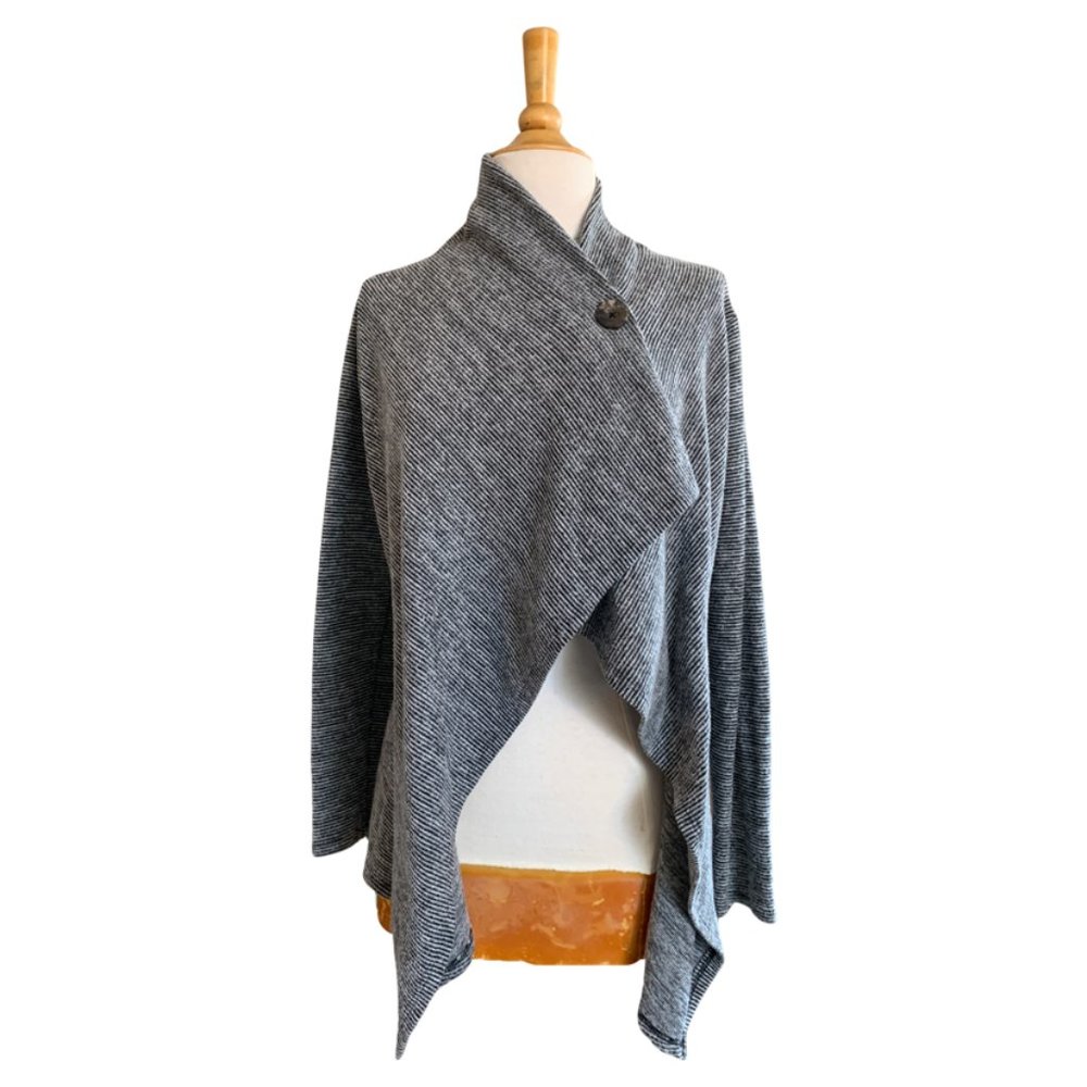 Bobeau Black and White Striped Cardigan